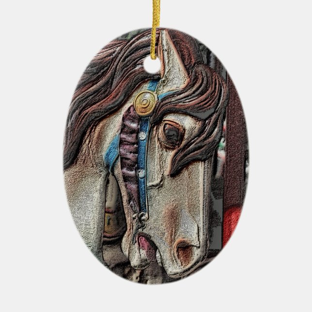 Ornamento de arte de lápiz de caballo de carrusel (Frente)