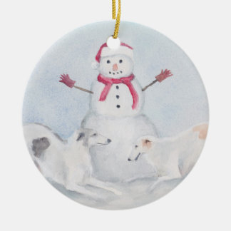 Ornamento de arte de perro de Borzoi y Snowman