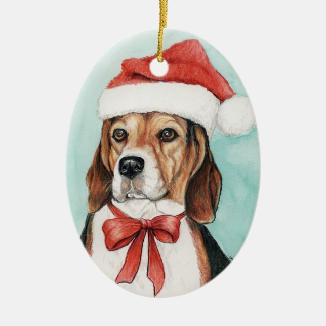 Ornamento de arte de perro de los Navidades Beagle (Frente)