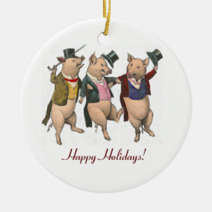 Ornamento de baile de tres navidad de los cerdos