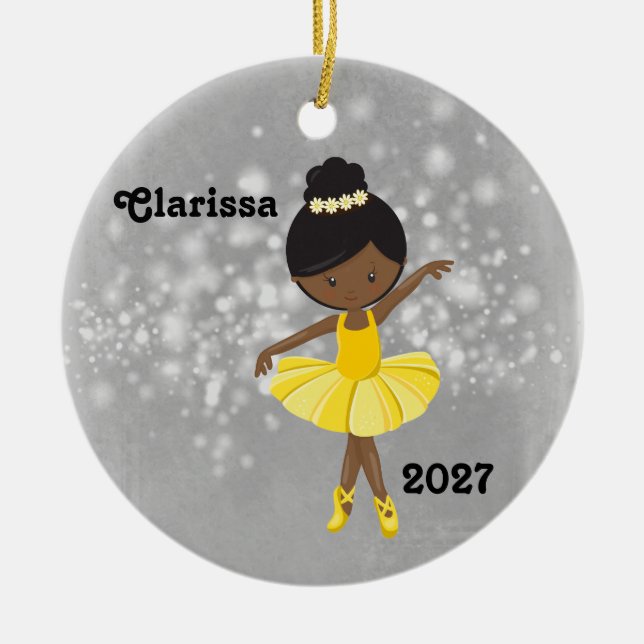 Ornamento de Ballerina Niña Negra Personalizada (Frente)