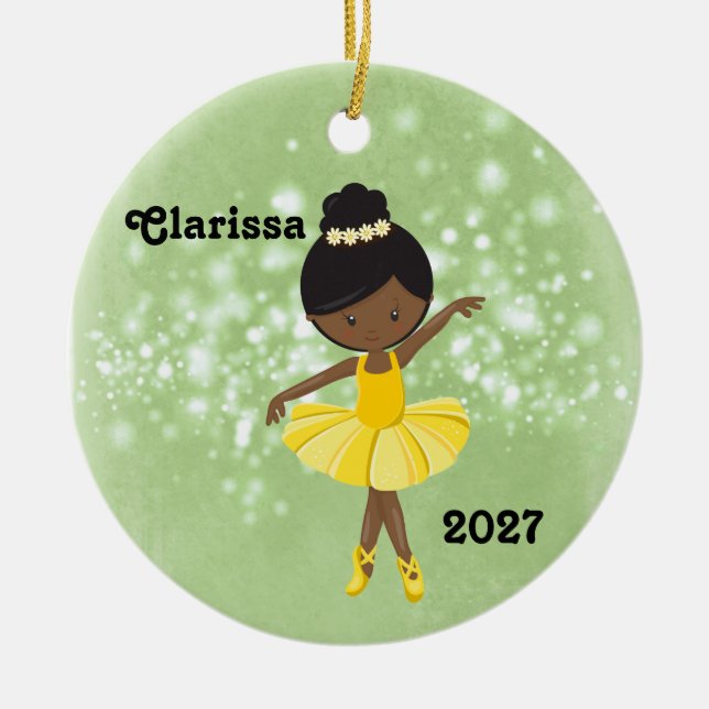 Ornamento de Ballerina Niña Negra Personalizada (Frente)