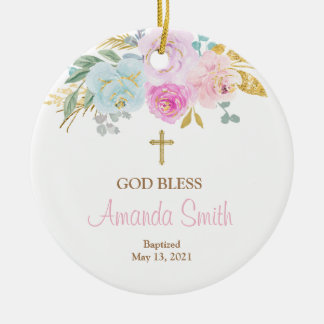 Ornamento de bautismo Chica personalizado con flor