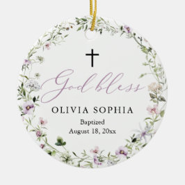 Ornamento de bautismo de foto de Chica morado de f