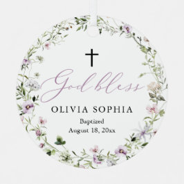 Ornamento de bautismo de foto de Chica morado de f