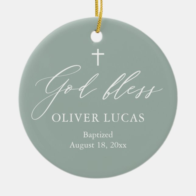 Ornamento de bautismo de niño con foto de la Cruz  (Frente)