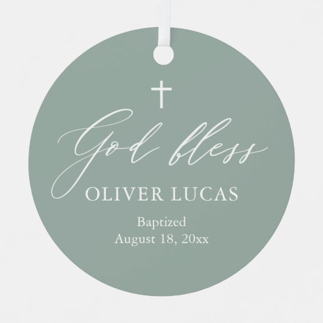 Ornamento de bautismo de niño con foto de la Cruz  (Anverso)