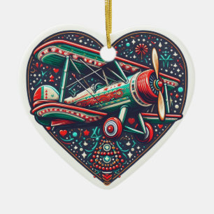 Ornamento de biplano del avión del corazón