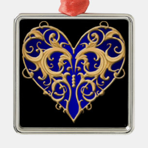 Ornamento de Blue Filigree Heart Square