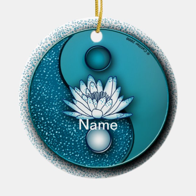 Ornamento de Blue Yin Yang Lotus (Frente)