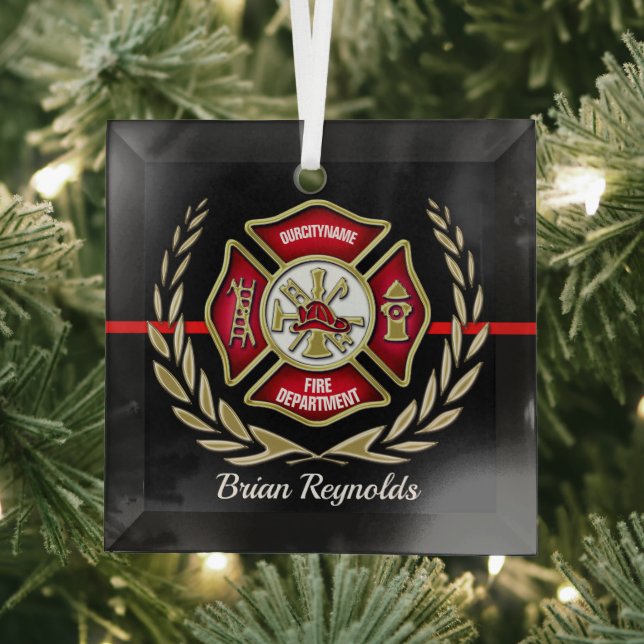 Ornamento de bombero personalizado transversal de  (in situ)