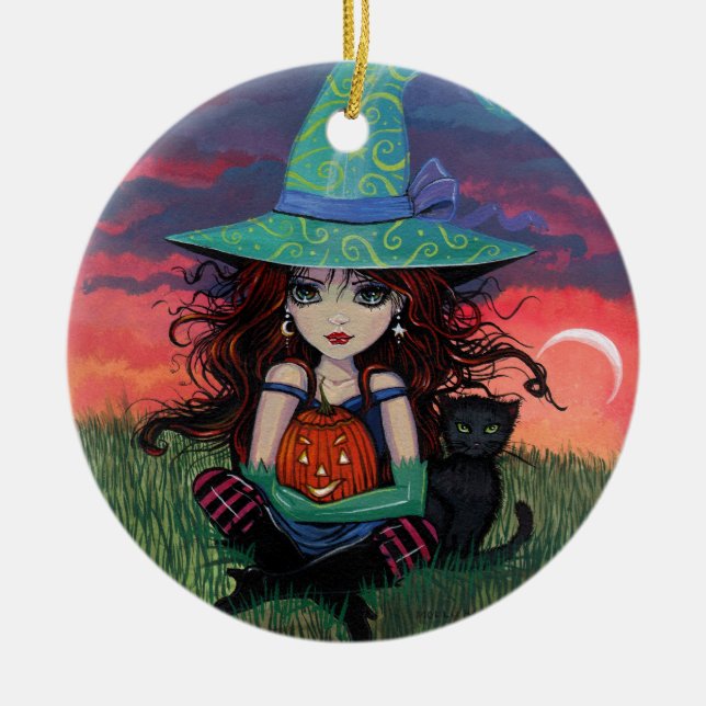 Ornamento de Brujas y Gatos de Halloween (Frente)
