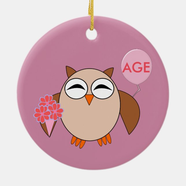 Ornamento de búho de cumpleaños de edad personaliz (Atrás)