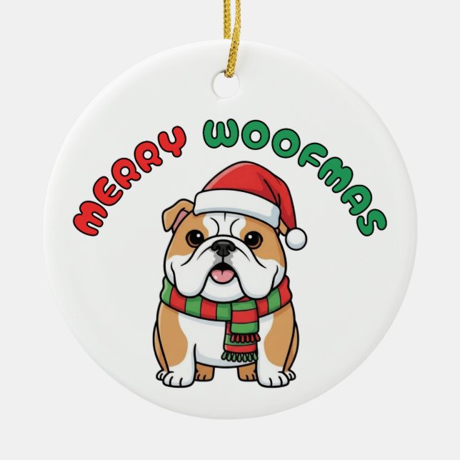 Ornamento de Bulldog de navidades: Merry Woofmas (Frente)
