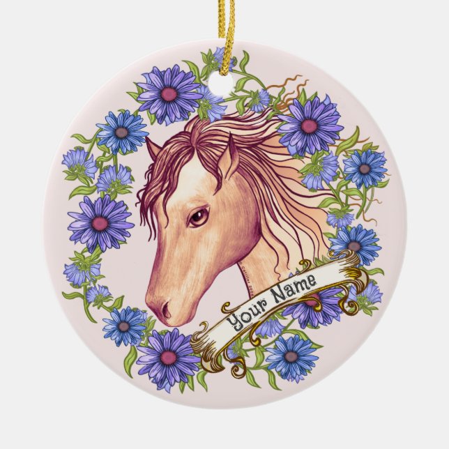 Ornamento de Caballo de Daisy Azul (Frente)