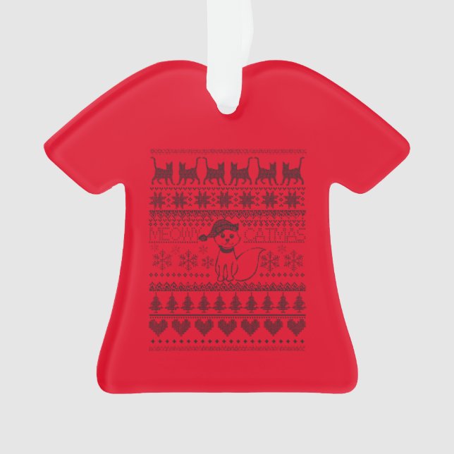 Ornamento de camiseta de Meowy Catmas Cat suéter f (Anverso)