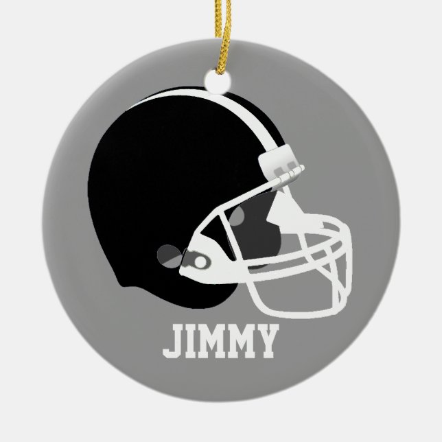 Ornamento de cascos de fútbol gris, blanco y negro (Frente)