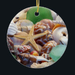 Ornamento de cascos marinos, Starfish & Beach Glas<br><div class="desc">Ornamento de cascos marinos,  Starfish & Beach Glass</div>
