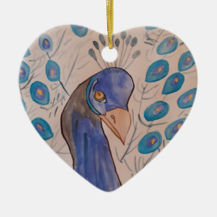 Ornamento de cerámica azul de pavo real