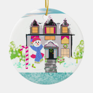 Ornamento de cerámica casera estilo Tudor de invie