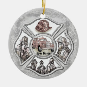 Ornamento de cerámica cruzada maltesa para bombero