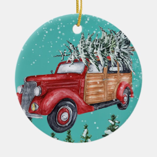 Ornamento de cerámica de árbol de nieve de navidad (Frente)
