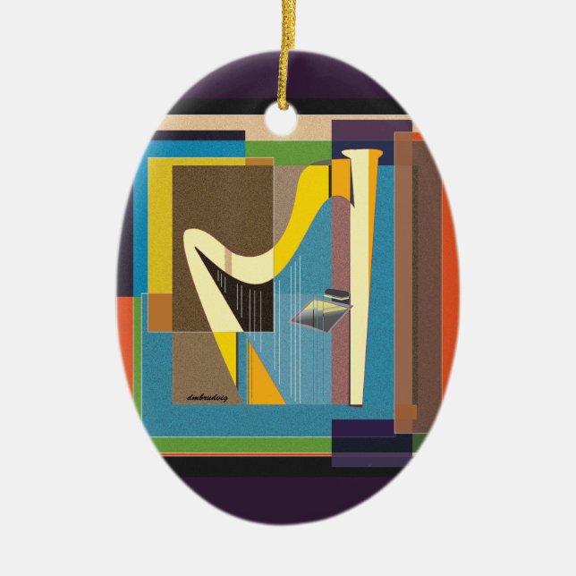 Ornamento de cerámica de arpa de oro amarillo (Frente)