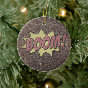 Ornamento de cerámica de arte pop ¡BOOM! de cómic