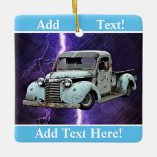 Ornamento de cerámica de camión azul de época