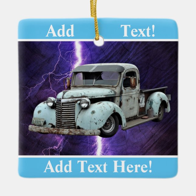 Ornamento de cerámica de camión azul de época (Anverso)