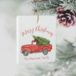 Ornamento de cerámica de Camión de Granja Roja de 