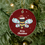 Ornamento de cerámica de cereza de navidad<br><div class="desc">Abeja acuática de Navidad alegre con adorno cerámico de copo de nieve. navidades. Exmasornamentos.</div>