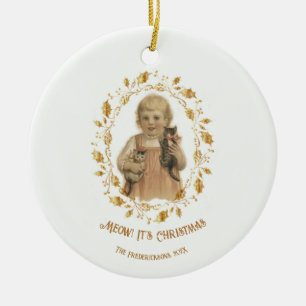 Ornamento de cerámica de época de gato para navida