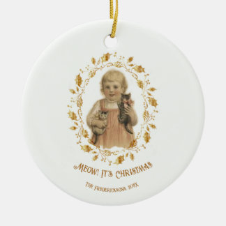 Ornamento de cerámica de época de gato para navida