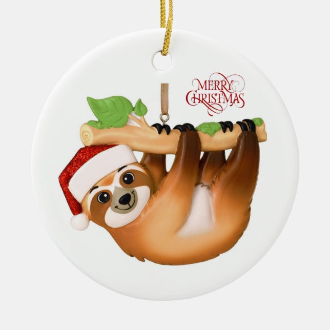 Ornamento de cerámica de Feliz Navidad Sloth (Frente)