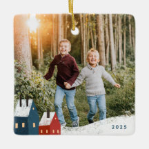 Ornamento de cerámica de foto de escena de aldea d