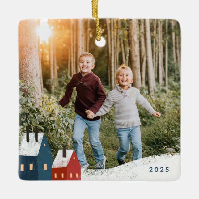 Ornamento de cerámica de foto de escena de aldea d (Anverso)