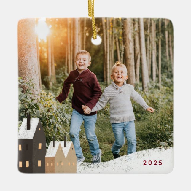 Ornamento de cerámica de foto de escena de aldea d (Anverso)