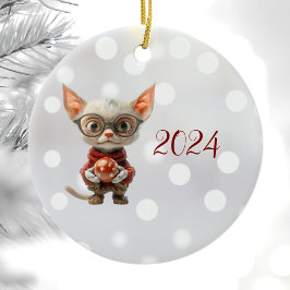 Ornamento de cerámica de gato para Navidades de ma
