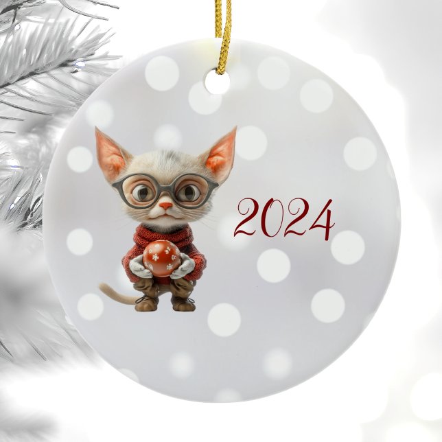 Ornamento de cerámica de gato para Navidades de ma (Subido por el creador)