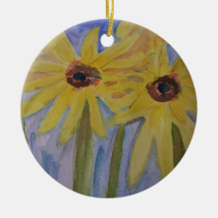 Ornamento de cerámica de girasoles amarillos de ve