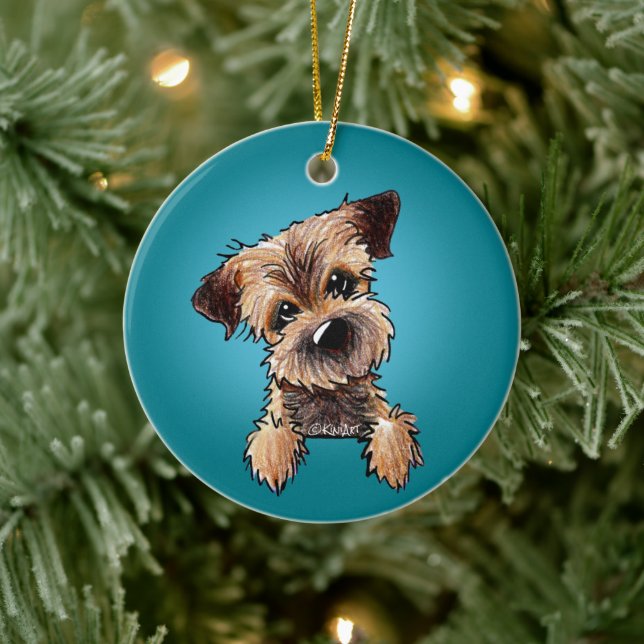 Ornamento de cerámica de KiniArt Border Terrier (Árbol)