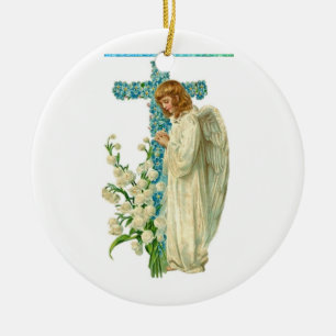 Ornamento de cerámica de la Cruz Cristiana de Flor