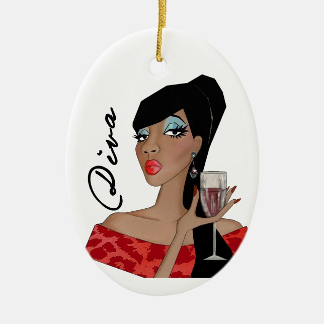Ornamento de cerámica de la diva afroamericana (Frente)