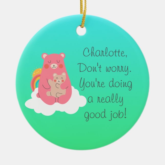 Ornamento de cerámica de la familia del oso (Frente)