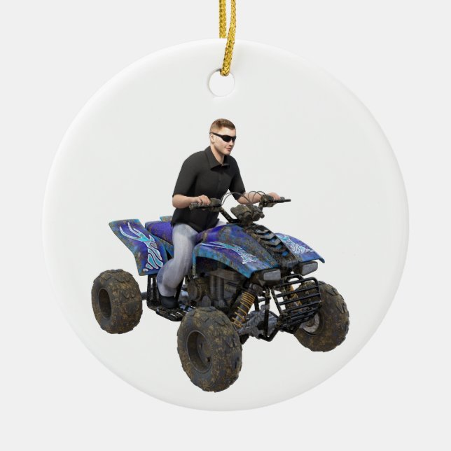 Ornamento de cerámica de la motocicleta azul ATV (Frente)