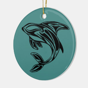 Ornamento de cerámica de la orca de la turquesa