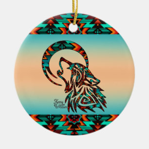 Ornamento de cerámica de lobo tribal