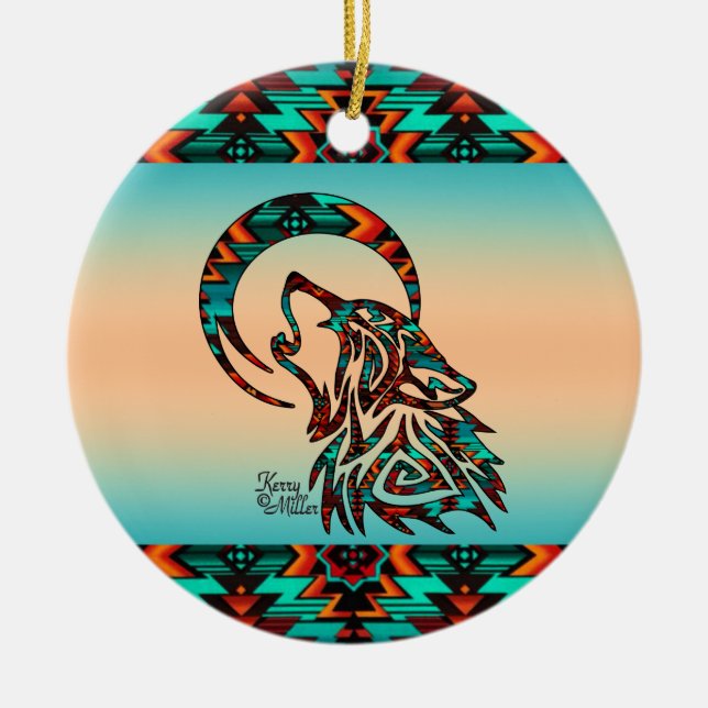 Ornamento de cerámica de lobo tribal (Frente)