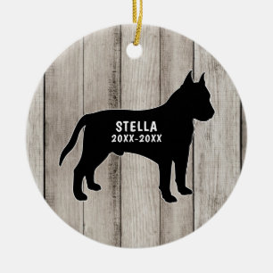 Ornamento de cerámica de madera rústica Pit Bull
